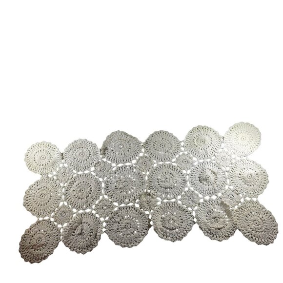 Vtg Crochet White Doily Table Runner grannycore cottagecore 30 by 14 - Picture 2 of 5